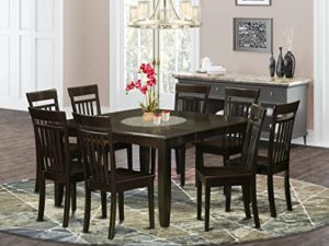 east west furniture pfca9-cap-w 9 pc dining room set table with leaf and 8 dinette chairs, 9 pieces