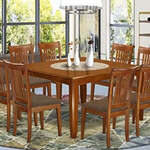 East West Furniture PFPO9-SBR-C 9 Pc Dining Room Set-Table with Leaf and 8 Kitchen Chairs, Microfiber Upholstered Seat