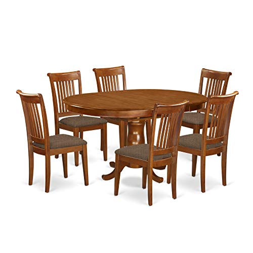 EAST WEST FURNITURE 7 PC Dining room set-Oval Dining Table with Leaf and 6 Dining Chairs