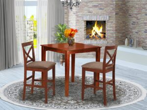 east west furniture pubs3-brn-c dining set, linen fabric seat