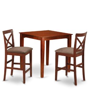 East West Furniture PUBS3-BRN-C Dining Set, Linen Fabric Seat