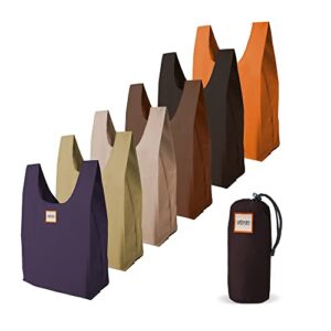 urban market bags - reusable shopping bags, large nylon foldable grocery bags with comfortable handles, machine-washable grocery totes in a compact pack, rural, set of 6