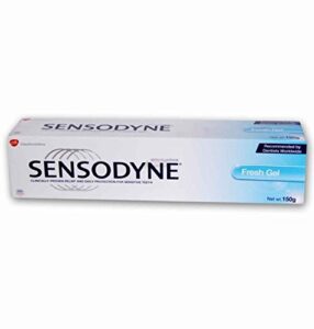 sensodyne toothpaste for sensitive teeth and cavity prevention, maximum strength, fresh gel, 5.29 ounce (pack of 2)