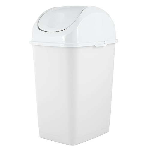 Superio Small 2.5 Gallon Plastic Trash Can with Swing Top Lid, Waste Bin for Under Desk, Office, Bedroom, Bathroom- 10 Qt, (White)