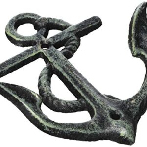 Nautical Sea Anchors Heavy Duty Wall Hooks - Set of 3 - Antique Weathered Verdigris Green Finish