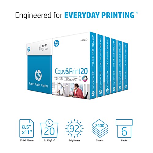 HP Printer Papers | 8.5 x 11 Paper | Copy &Print 20 lb| 6 Pack Case - 2,400 Sheets | 92 Bright | Made in USA - FSC Certified | 200010C