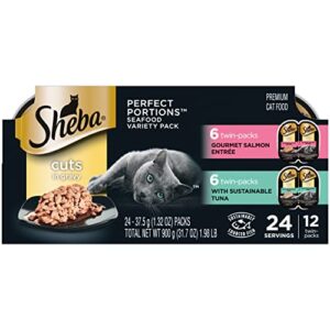 sheba wet food perfect portions wet cat food cuts in gravy gourmet salmon entree & signature tuna entree variety pack
