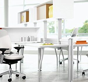 Steelcase Leap Desk Chair in Buzz2 Blue Fabric - 4-Way Highly Adjustable Arms - Platinum Frame and Base - Soft Dual Wheel Hard Floor Casters
