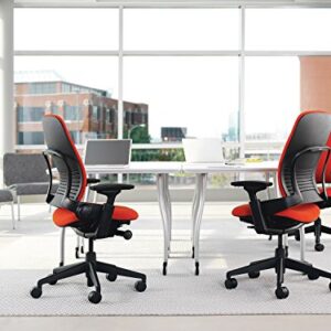 Steelcase Leap Desk Chair in Buzz2 Blue Fabric - 4-Way Highly Adjustable Arms - Platinum Frame and Base - Soft Dual Wheel Hard Floor Casters