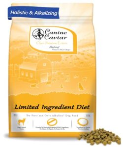 canine caviar open meadow dog food – limited ingredient alkaline holistic dog food – all life stages – gluten free, ultra-premium dog food – healthy skin & coat – lamb & pearl millet – 22 lbs