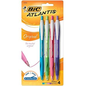 bic atlantis ballpoint medium retractable fashion pens, assorted 4 ea