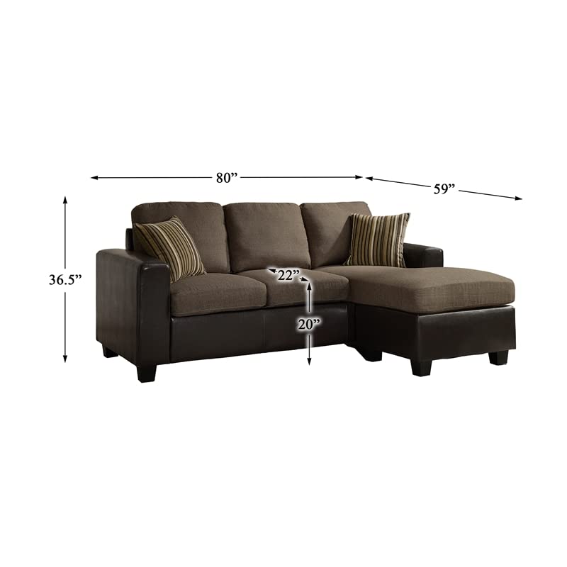 Homelegance Slater Two Tone Reversible Chaise Sofa, Brown