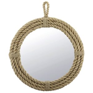 stonebriar sb-5389a small round wrapped rope mirror with hanging loop, vintage nautical design, brown , tan