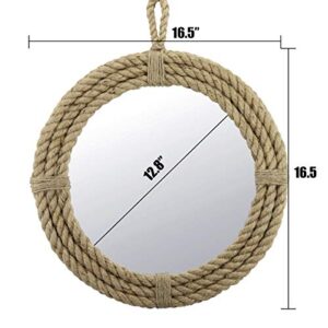 Stonebriar SB-5389A Small Round Wrapped Rope Mirror with Hanging Loop, Vintage Nautical Design, Brown , Tan