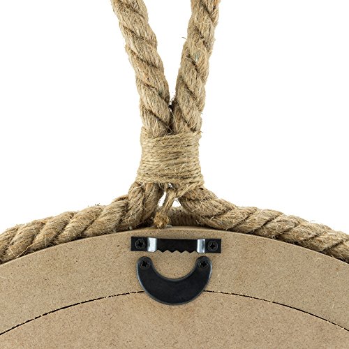 Stonebriar SB-5389A Small Round Wrapped Rope Mirror with Hanging Loop, Vintage Nautical Design, Brown , Tan