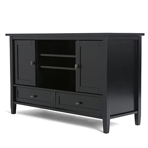 SIMPLIHOME Warm Shaker SOLID WOOD 47 Inch Wide Transitional TV Media Stand in Black For TVs up to 52 Inches, For The Living Room and Entertainment Center
