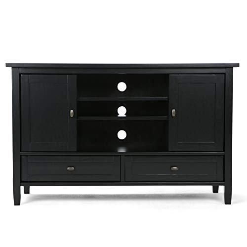 SIMPLIHOME Warm Shaker SOLID WOOD 47 Inch Wide Transitional TV Media Stand in Black For TVs up to 52 Inches, For The Living Room and Entertainment Center