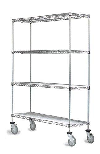 21" Deep x 48" Wide x 80" High 4 Tier Chrome Wire Shelf Truck with 800 lb Capacity