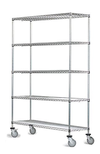 Omega 24" Deep x 42" Wide x 80" High 5 Tier Chrome Wire Shelf Truck with 1200 lb Capacity