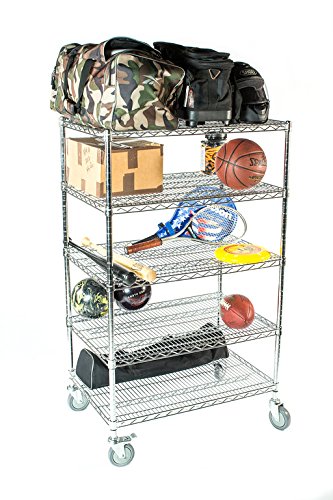 Omega 24" Deep x 42" Wide x 80" High 5 Tier Chrome Wire Shelf Truck with 1200 lb Capacity