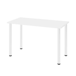 bestar universel table desk with round metal legs, 48" x 24", white