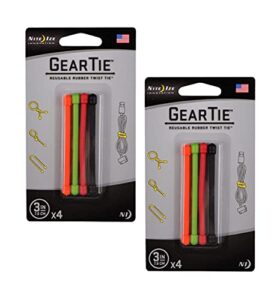2x nite ize gt3-4pk-a1 gear tie reusable 3-inch rubber twist tie, assorted colors