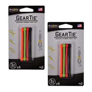 2X Nite Ize GT3-4PK-A1 Gear Tie Reusable 3-Inch Rubber Twist Tie, Assorted Colors