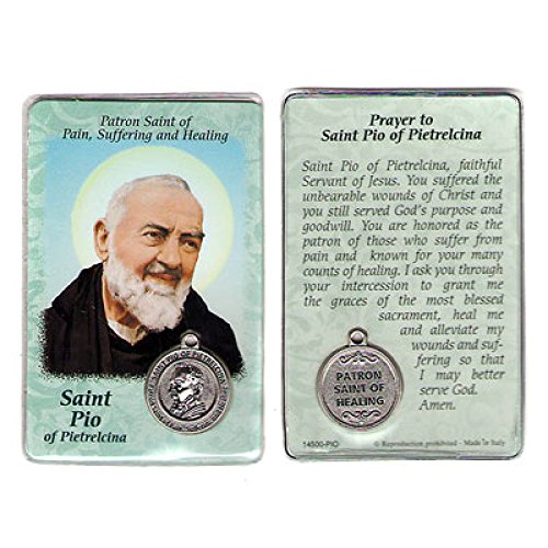 Saint St St. Pio Padre Pio Prayer Card Holy Card Cards Patronage Patron Pain Healing Sick with Medal