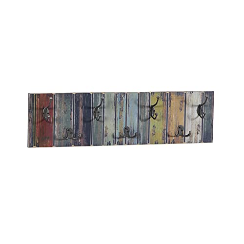 Deco 79 Wood 14 Hangers Wall Hook, 28" x 3" x 8", Multi Colored