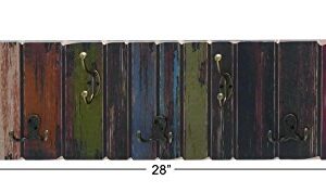 Deco 79 Wood 14 Hangers Wall Hook, 28" x 3" x 8", Multi Colored