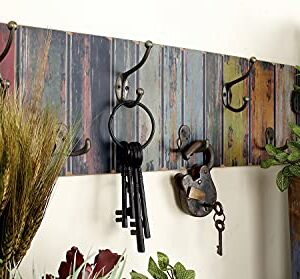 Deco 79 Wood 14 Hangers Wall Hook, 28" x 3" x 8", Multi Colored