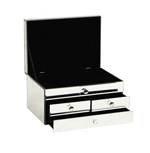 Deco 79 Glass Mirrored 4 Drawer Jewelry Box, 11" x 9" x 6", Silver