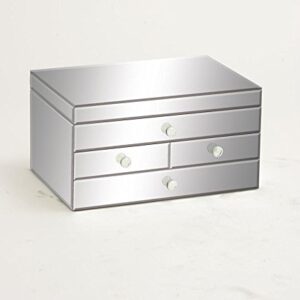 Deco 79 Glass Mirrored 4 Drawer Jewelry Box, 11" x 9" x 6", Silver