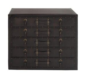 deco 79 wood rectangle chest with buckles and straps detailing, 36" x 17" x 32", black