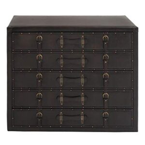 Deco 79 Wood Rectangle Chest with Buckles and Straps Detailing, 36" x 17" x 32", Black