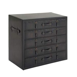 Deco 79 Wood Rectangle Chest with Buckles and Straps Detailing, 36" x 17" x 32", Black