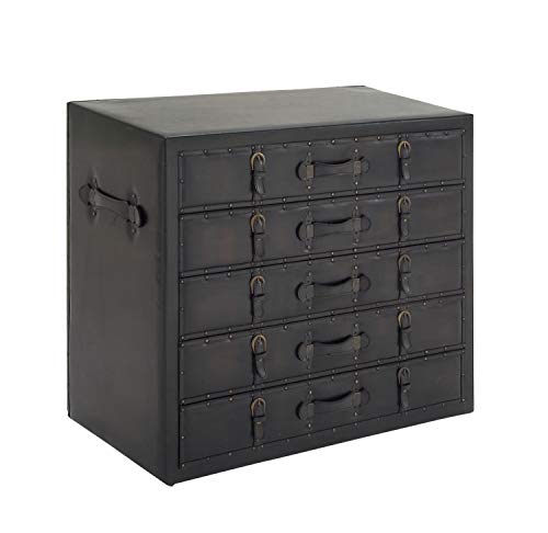 Deco 79 Wood Rectangle Chest with Buckles and Straps Detailing, 36" x 17" x 32", Black