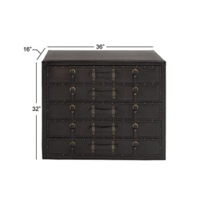 Deco 79 Wood Rectangle Chest with Buckles and Straps Detailing, 36" x 17" x 32", Black