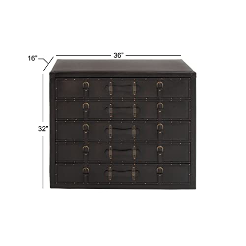 Deco 79 Wood Rectangle Chest with Buckles and Straps Detailing, 36" x 17" x 32", Black