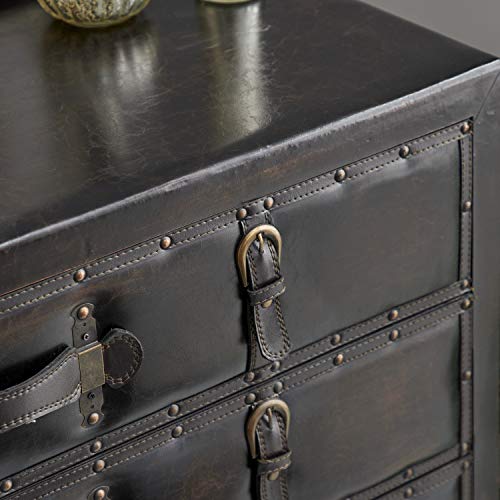 Deco 79 Wood Rectangle Chest with Buckles and Straps Detailing, 36" x 17" x 32", Black