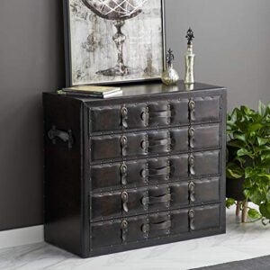 Deco 79 Wood Rectangle Chest with Buckles and Straps Detailing, 36" x 17" x 32", Black