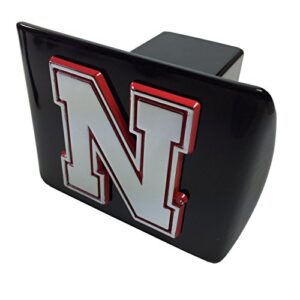 amg university of nebraska metal emblem (chrome with red trim) on black metal hitch cover (iron n)