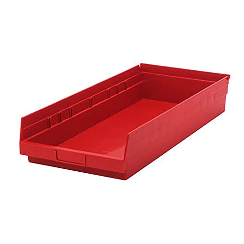 Quantum Storage Systems QSB116RD 6-Pack 4" Hanging Plastic Shelf Bin Storage Containers, 23-5/8" x 11-1/8" x 4" , Red