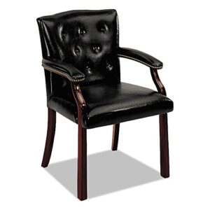 hon 6545nej10 6540 series guest arm chair, mahogany/black vinyl upholstery
