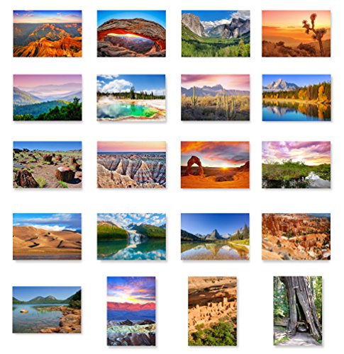 US NATIONAL PARKS postcard set of 20. Post card variety pack depicting American national parks postcards. Made in USA.