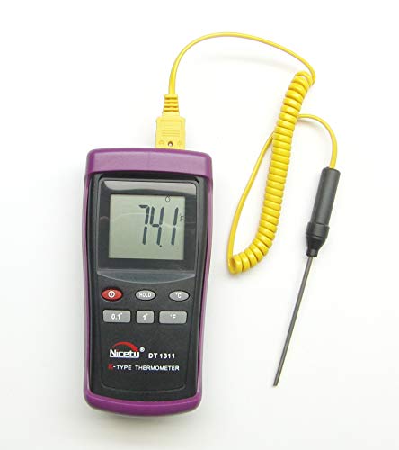 Digital Scientific K-Type Thermocouple Thermometer with 1 Sensor Wire Probe and 3" Stainless Steel Insertion Probe DT1311