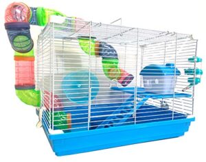 2 levels habitat hamster home rodent gerbil mouse mice rat wire cage with complete set of accessories (18" l x 12" w x 15" h, blue)