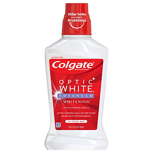 Colgate Optic White Whitening Mouthwash, Fresh Mint - 500mL, 16.9 fluid ounce