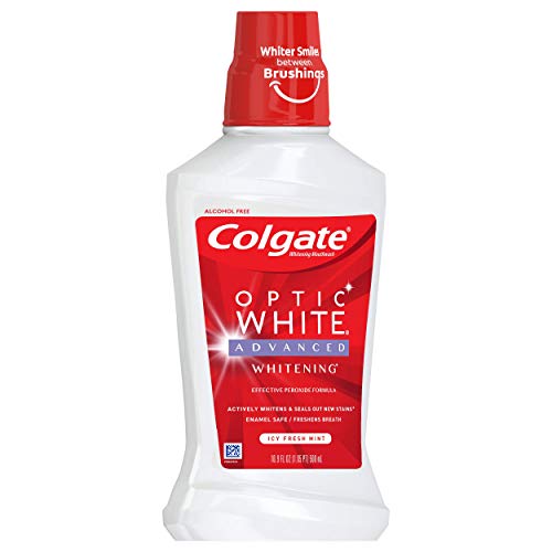 Colgate Optic White Whitening Mouthwash, Fresh Mint - 500mL, 16.9 fluid ounce