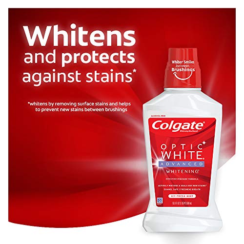 Colgate Optic White Whitening Mouthwash, Fresh Mint - 500mL, 16.9 fluid ounce